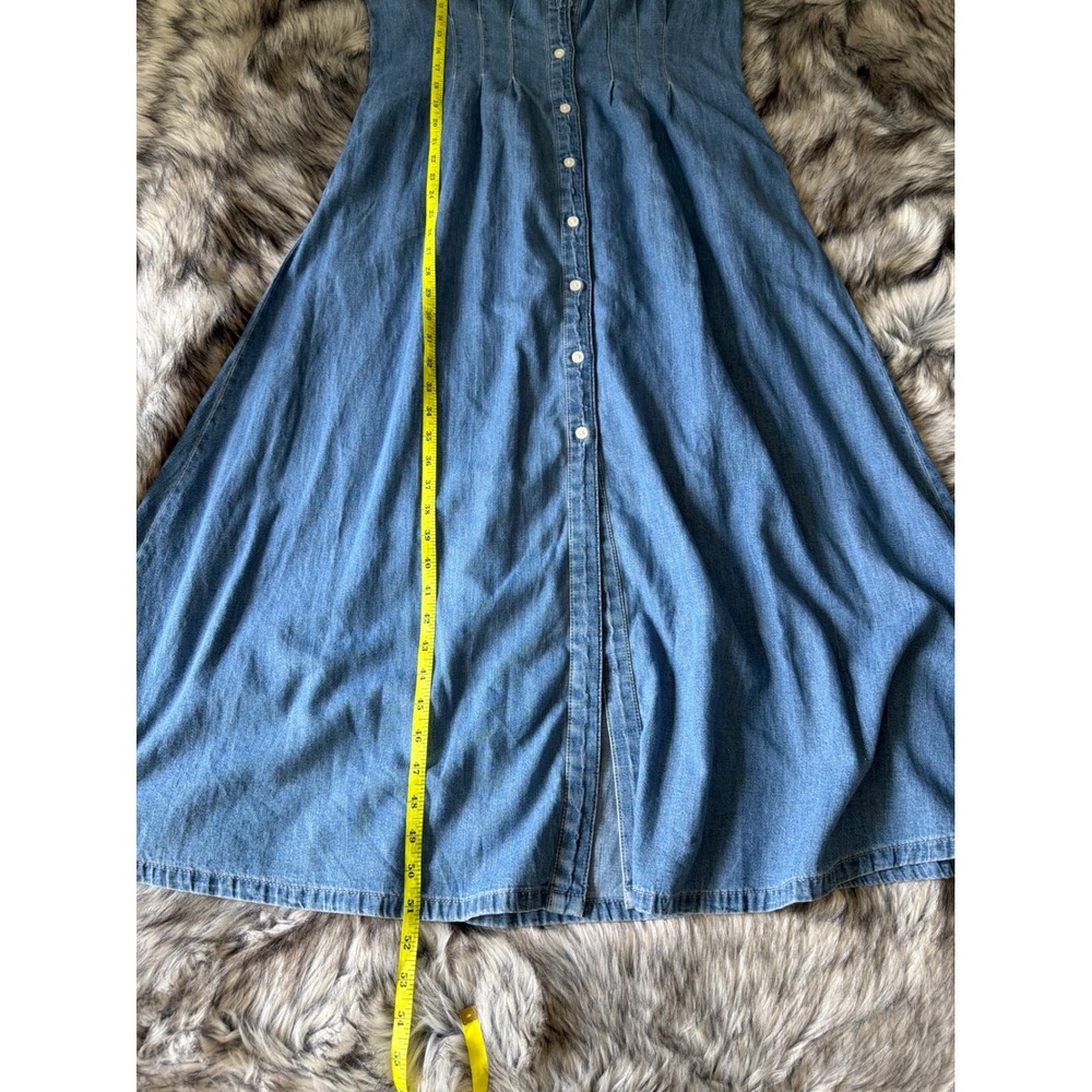 Gap Denim Midi Shirt Dress Medium Wash Blue Cotton Sleeveless Pleated Waist M - Picture 7 of 8